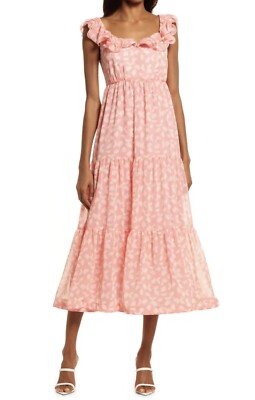 ruffle midi dress chelsea28 New Chelsea 28 Ruffle Midi Dress CHELSEA28, Size S, Color: Pink Falling  Leaves