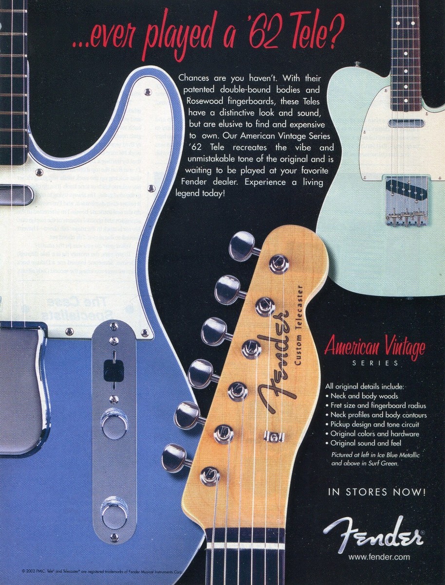 てるるるFender American Vintage ‘62 Tele 2002 Print Ad of Fender American Vintage '62 Tele Telecaster