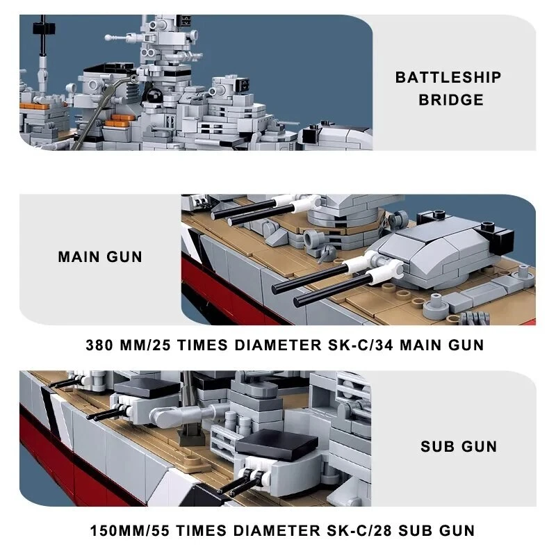 Blocos de construção de navios de guerra da Marinha da Alemanha da Segunda Guerra Mundial KMS Bismarck modelo de navio de guerra - Imagem 2 de 4