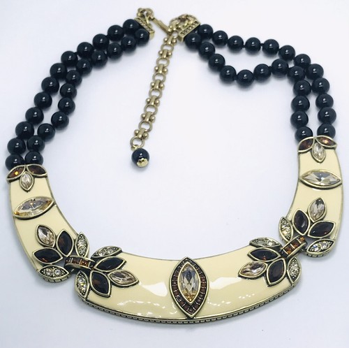 Heidi Daus Crystal Beaded Onyx Enamel Bib Necklace - Picture 5 of 10