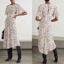 Isabel Marant Etoile Berwick Women's Printed Silk Crepe Midi Gown Dress S 36