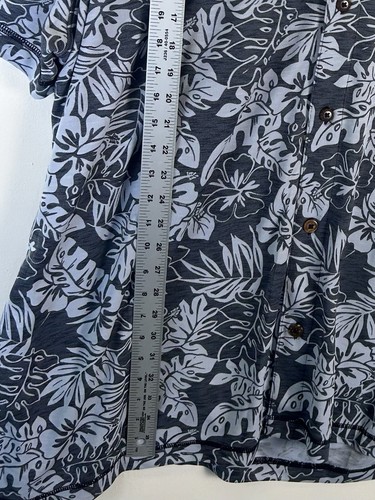 Caribbean Men's Polo 4XT Hawaiian Blue Floral Pattern Short Sleeve Button Down - Picture 4 of 5