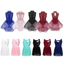 Kids Girls Sequined Ballet Ice Skating Lyrical Dance Leotards Dress Dancewear