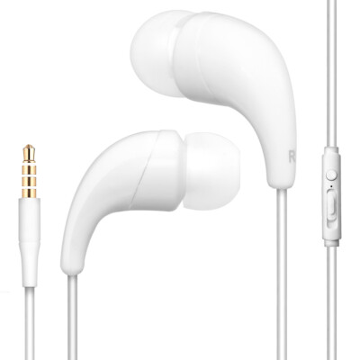 White color 3.5mm Earphones Remote Control w/ Mic. Handsfree Stereo Headset