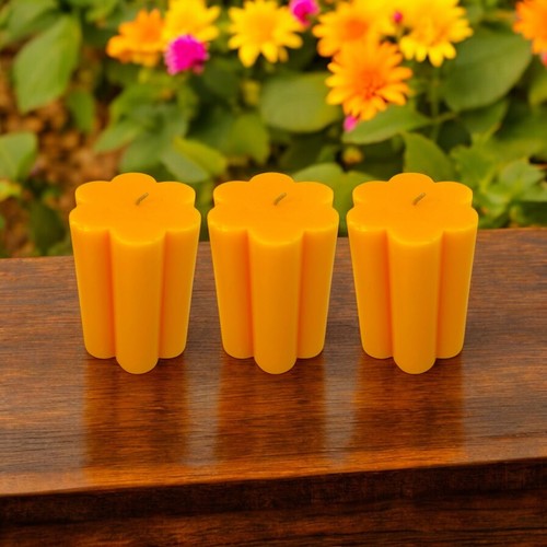 3-PACK Flower Shaped Pillar Candle Unscented 3.75” Wizard Gold - Room Essentials - Picture 14 of 23