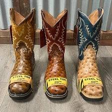 MEN'S STEEL TOE WORK BOOTS OSTRICH PRINT  SAFETY DUAL SOLE SQUARE TOE BOTAS 830