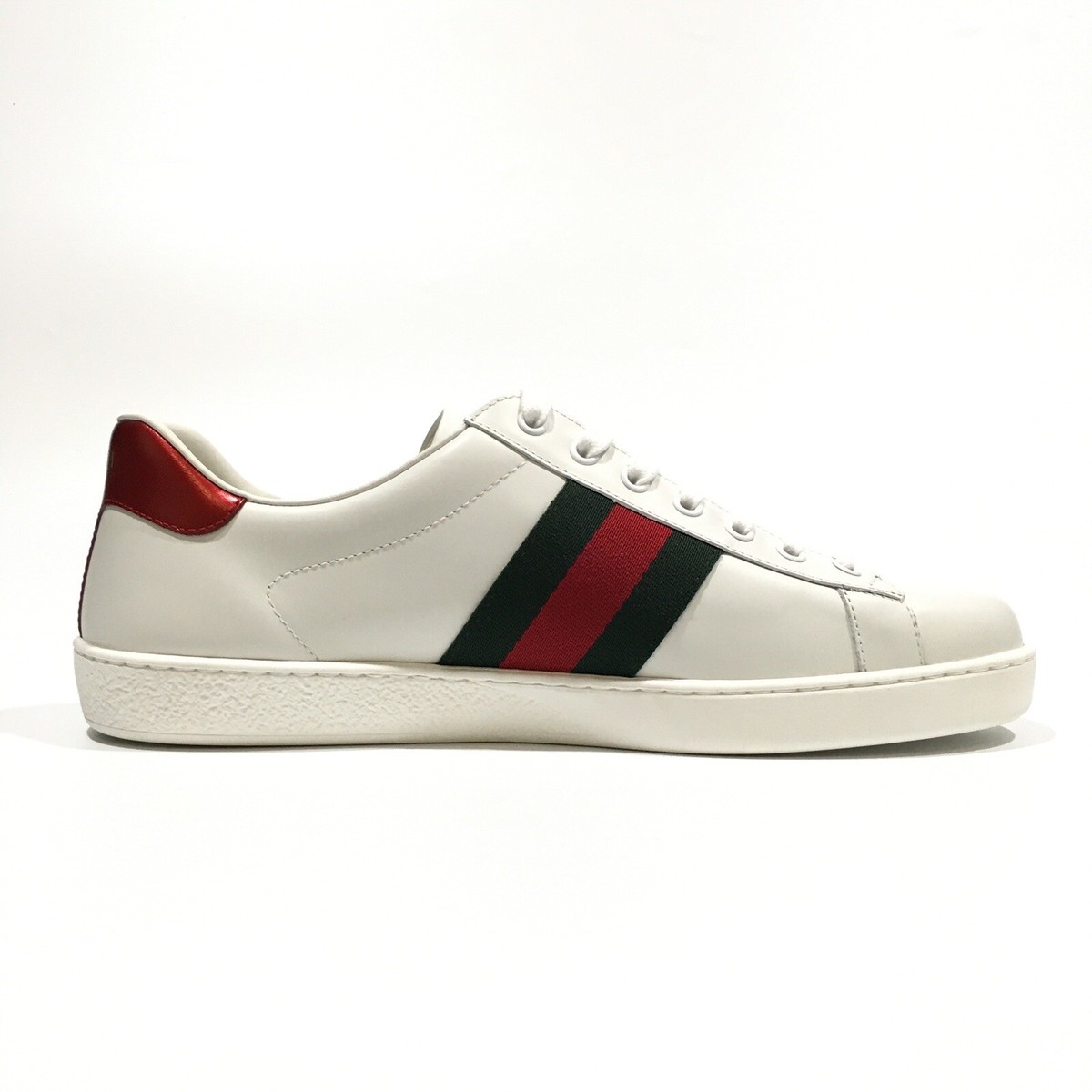 Gucci Web Ace Leather Sneakers Gucci Band Logo -White -Men's US 10