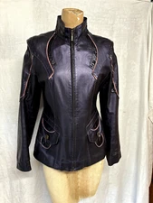 Vintage Women's Fitted Iridescent Purple Leather Jacket Coat Meos Deri Osman Lbl