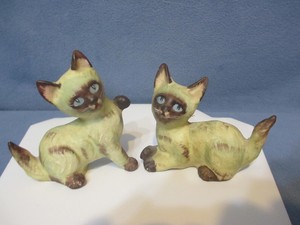 Vintage Lefton Siamese Kitten Cat Figurines Set of 2 # 1562 Made in Japan 3 1/4