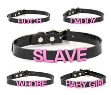 Black Vinyl Slave Name PVC Pink  Bdsm-Choker-Slut-Collar-Choker-Adult-Kinky
