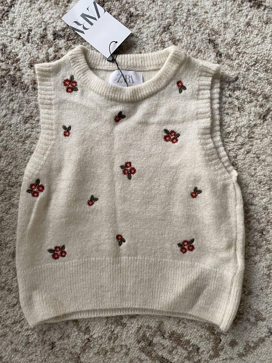 NEW ZARA GIRLS ECRU WHITE EMBROIDERED FLOWERS KNIT VEST SIZE 10 | eBay