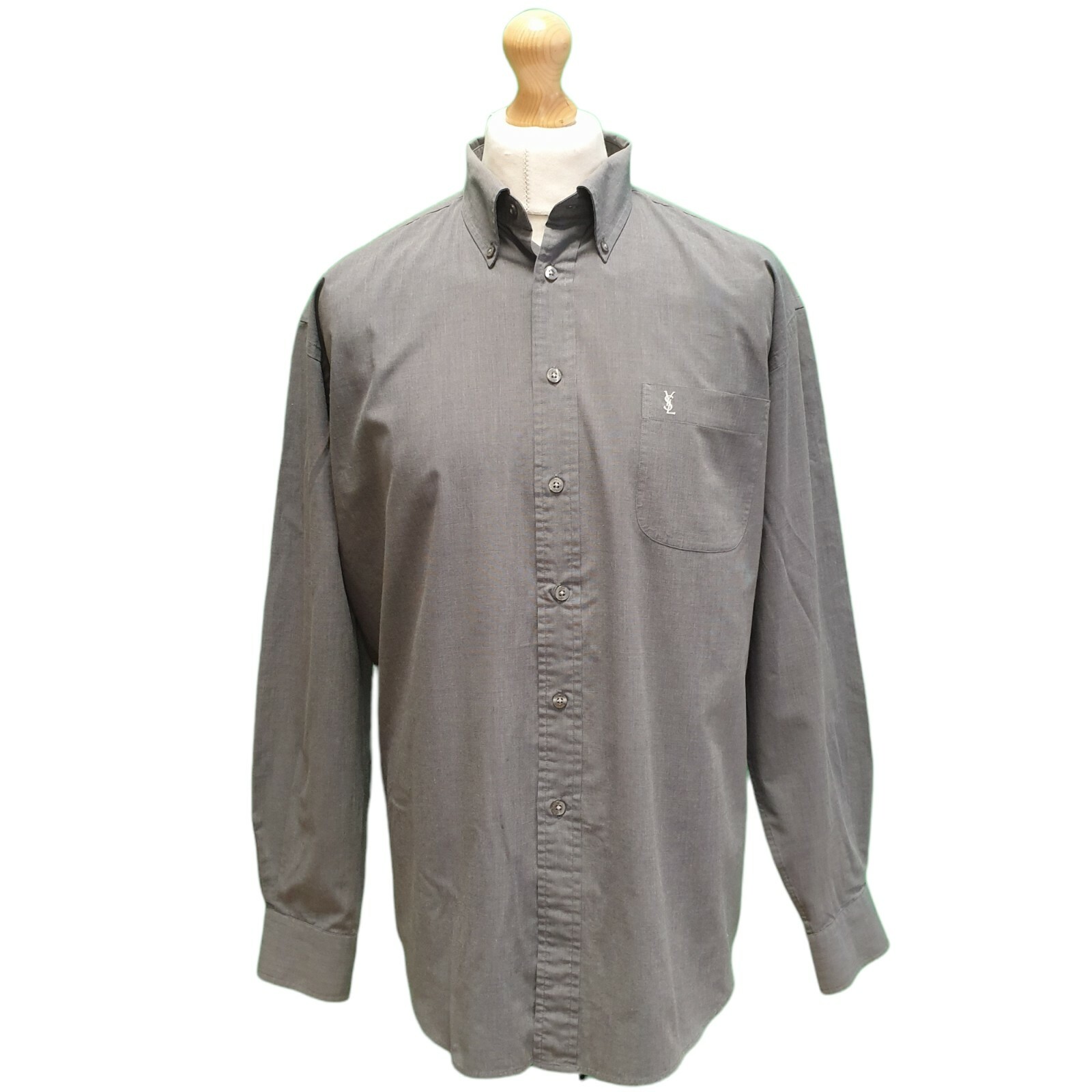 YSL Camicia Collo Yves Saint Laurent Grigio Manica Lunga Casual L eu 54 Uomo