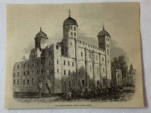 1877 magazine engraving ~ THE WHITE TOWER From Tower Green ~ Tower Of London