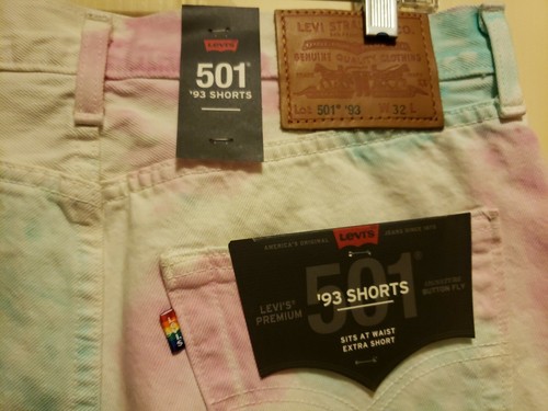 Levi's 501 '93 Premium PRIDE Tie-Dye Raw Hem Denim Shorts (Size 32) NWT MSRP $70 - Picture 10 of 12