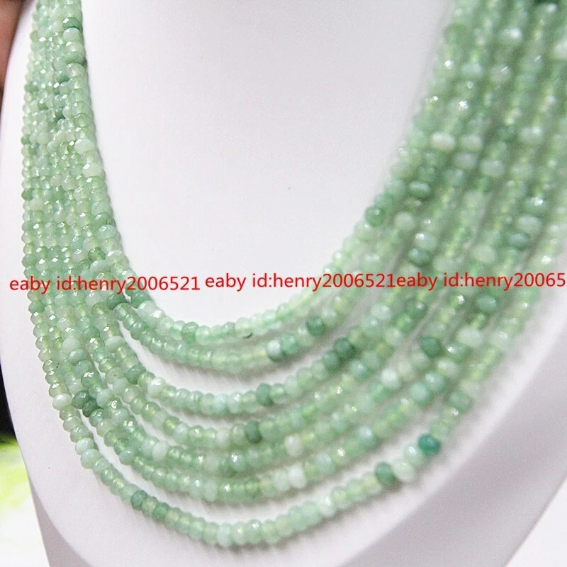 GENUINO TOP HERMOSO 7 HEBRAS 2X4MM FACETADO VERDE APATITA COLLAR DE PIEDRAS PRECIOSAS Foto 3 de 4