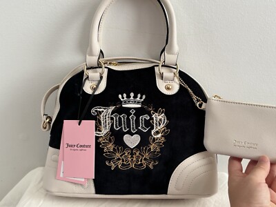 JUICY COUTURE Heritage Dome Velour Satchel Bag Liquorice