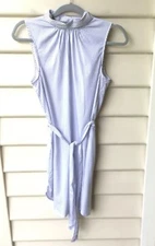 H & M White Blue Stripe Shift Dress Size AU 10 US 6 High Neck Button Trim As New