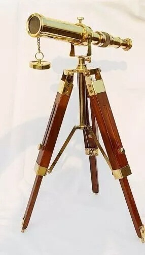 10” Brass Nautical Telescope with Wooden Tripod – Polished Finish – Handmade & - Picture 3 of 8