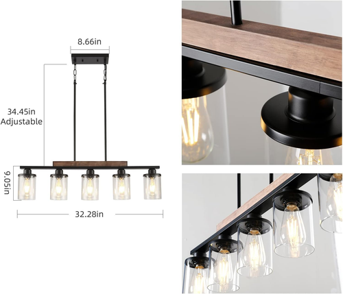 Dining Room Light Fixture,5-Light Kitchen Island Lighting Farmhouse Chandelier,M - Picture 4 of 6