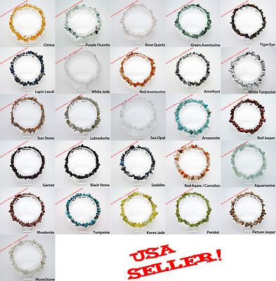 Multi Gemstone Crystal Single Row Chip Beaded Stretch Bracelet BirthStone Gift