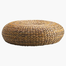 Set of 3 Round Seagrass Woven Boho Pouf Footstool Ottoman Beige 60cm x 18cm