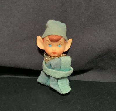 Vintage 1960s Knee Hugger Elf, Pixie Christmas 3  Ornament Green