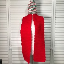 NWT Handmade Crocheted Red Green White Textured Beanie Scarf 65