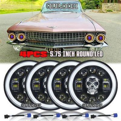 For 1958-1974 Cadillac DeVille 4PCS 5-3/4 5.75'' LED Headlights High Low Beam DOT