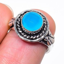 Blue Chalcedony Gemstone Handmade 925 Sterling Silver All Size Ring For Gift