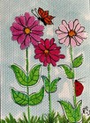 ACEO ‘Zinnias’ Original Miniature Painting By PJR Flowers Lady Bugs Butterfly — photo 1