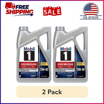 (2 pack) Mobil 1 High Mileage Full Synthetic Motor Oil 10W-40, 5 Quart