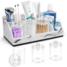 Bathroom Organizer Countertop, White Marble Toothbrush Holders for Bathrooms ...