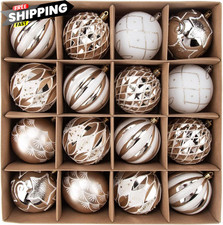 Christmas Ball Ornaments Set, 16ct 80mm Elegant White and Champagne
