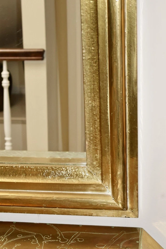 Espejo RODOLFO DUBARRY Artesanal Latón Panellado Firmado c 1970’s 32x52 Foto 2 de 4