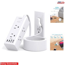 10Ft Surge Protector Power Strip with 6 AC Outlets 4 USB Ports for Travel