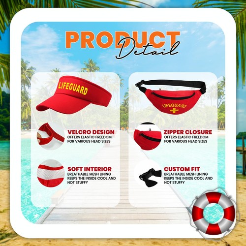 Lifeguard Accessories Set Sun Visor & Bum Bag Beach Guard Costume Set - Afbeelding 2 van 3