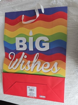 VOILA BIG Wishes Birthday Gift Bag Multicolor Wavy Pattern Paper for Birthday