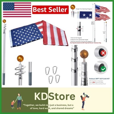 Sturdy 20FT Telescoping Flag Pole Kit - Ideal for Outdoor & Commercial Use