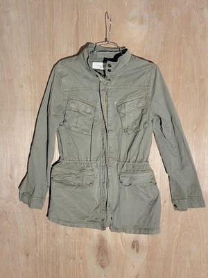 Treasure & Bond Utility Jacket Womens XS Green Cotton Blend Zip Front Pockets