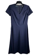 Brooks Brothers Dress Womens 8 Navy Pinstripe V Neck A Line Wool BrooksCool Reda