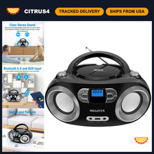 Portable CD Player Boombox with Bluetooth, FM Radio  AUX Input - Black