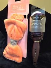 Plush Headband and Daimond Hairbrush Bundle Beauty Accessories