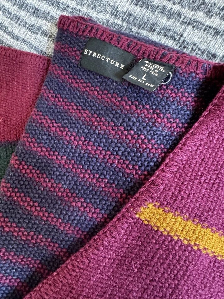 Vtg Structure Sweater Vest Mens Large Green Striped Cardigan 90s Grampa Core - Image 4 of 4