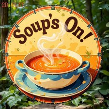 Round Soup Cup Art with Soups On Tin Metal Signs Home D cor 8x8