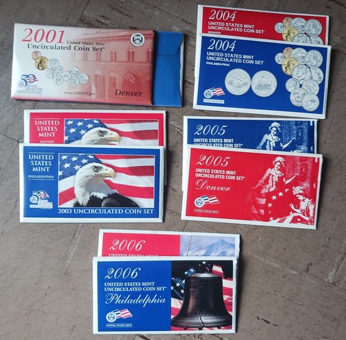United States Mint Uncirculated Coin Sets - 2001, 2003, 2004, 2005, 2006 -- OGP