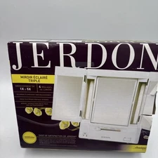 NIB Jerdon Tri Fold Lighted Makeup Mirror - White JGL9W Open Box