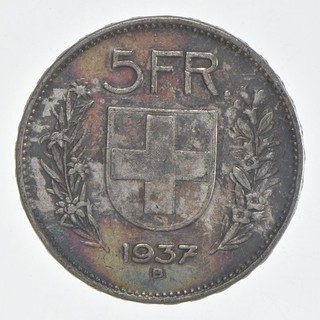 SILVER WORLD Coin 1937 Switzerland 5 Francs World Silver Coin 073