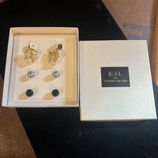 Gold Tone Bow Pierced Interchangeable Earrings Kenneth Jay Lane KJL NEW in BOX