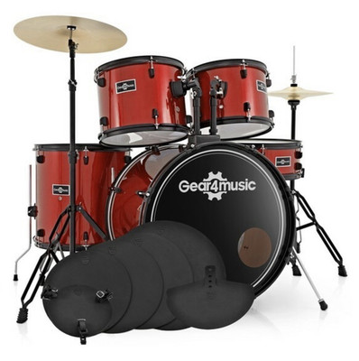 Gear4music Akustisches Drum Kit 5-teilig rot inkl. Becken, Hi-Hat, Sitz