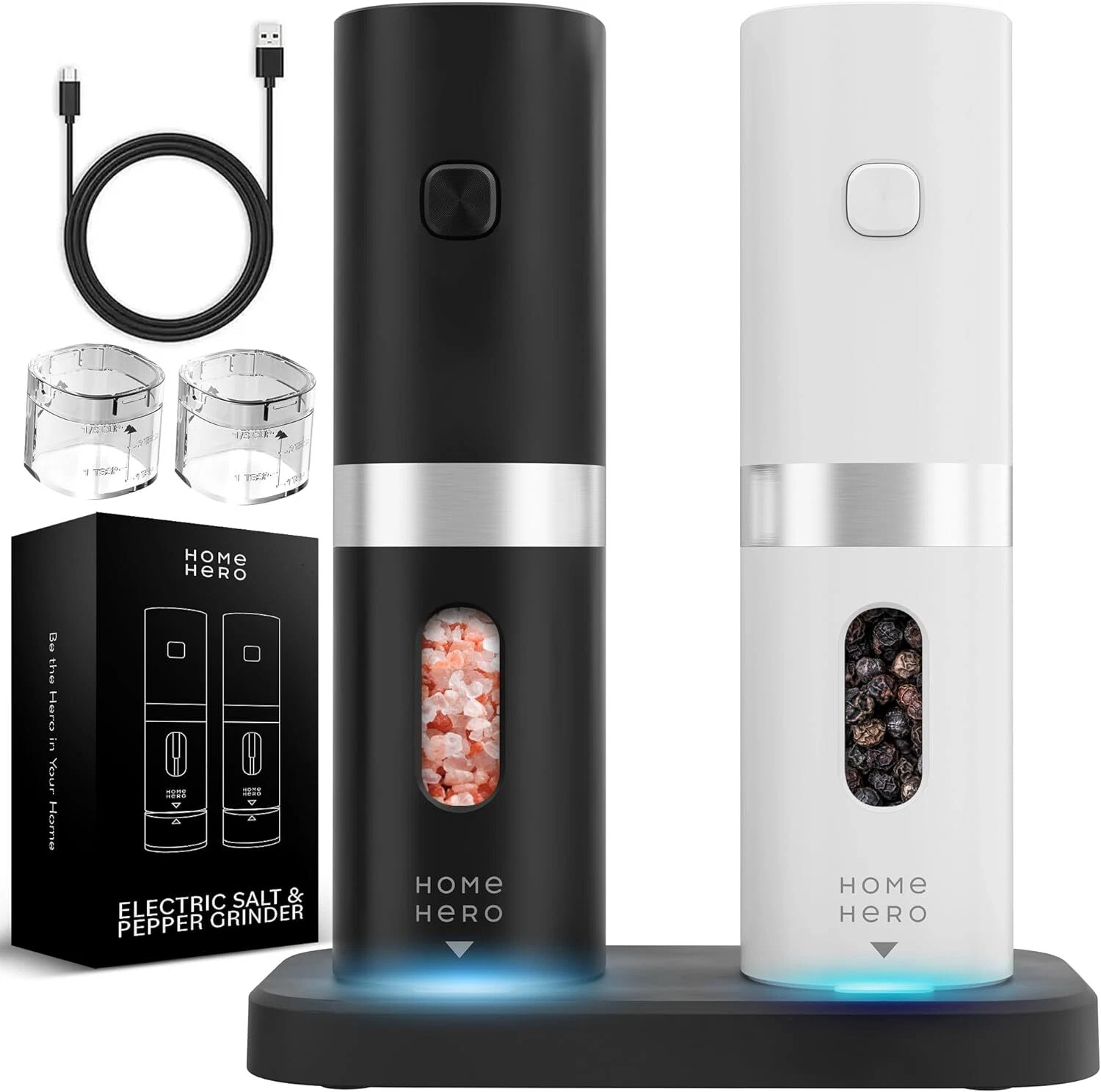 Rechargeable Led Light Up Electric Salt And Pepper Grinder Set - Automatic Grind